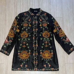 John Mark Black Jacket, S, Floral Embroidery, Fall, Autumn, EUC